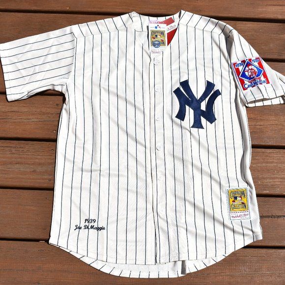 New!! Joe DiMaggio New York Yankees Cream Pinstripe Baseball Jersey Men's Sizes - Picture 2 of 2